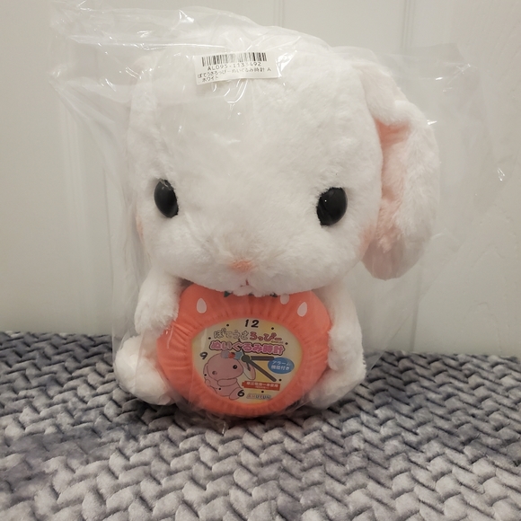 Pote USA Loppy Plush 30cm Clock Bunny Rabbit White Toreba Japan - Picture 1 of 2